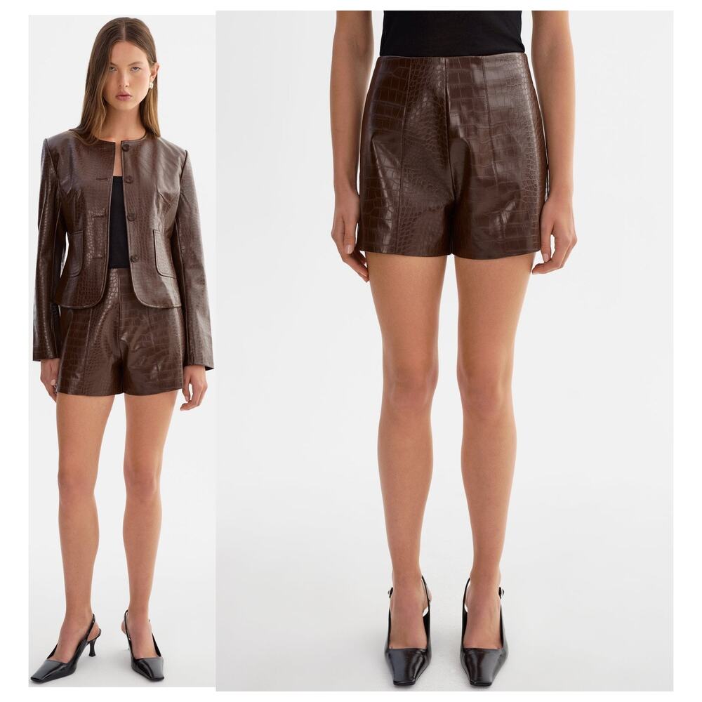 Lamarque Esther Shorts Faux Leather Croc High Rise Evening Y2k Fall Preppy XS